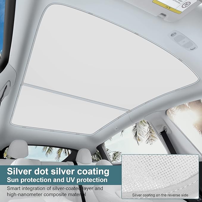 Roof Sunshades for Tesla Model Y 2021-2025, Upgraded [Cooling Tech, Heat Insulation] Non-Sag Sunroof Shade for Tesla Model Y Accessories (Not fit 2025-2026 Juniper)