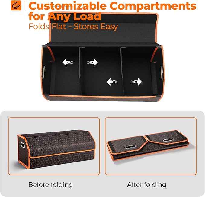 Car Organizers and Storage - Trunk Organizer for Suv Car,Car Trunk Leather Storage Box,Extra Large,Magnetic Lid,Collapsible and Adjustable