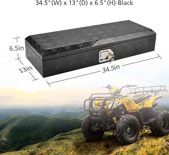 34.5 Inch Black Aluminum Tool Box 5 Bar Tread ToolBox for Truck Bed Car Outdoor Trailer Pickup Underbody RV ATV Storage Underbed Tools Organizer with Lock and Keys (34.5"X13"X6.5")