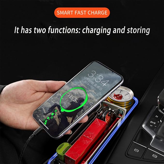 Car Seat Gap Filler Organizer, 2 Pack Multifunctional Car Seat Organizer, 7 Colours Changing LED Car Seat Seam Filler, Auto Console Side Storage Box with Cup Holders(BLACK)