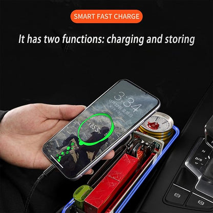 Car Seat Gap Filler Organizer, 2 Pack Multifunctional Car Seat Organizer, 7 Colours Changing LED Car Seat Seam Filler, Auto Console Side Storage Box with Cup Holders(BLACK)