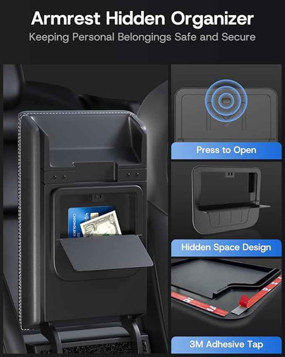 7PCS Center Console Organizer Tray for Tesla Model 3 Accessories 2024 2025 2026 [Premium PC + Silent Silicone Liner] Bottom Liners Armrest Privacy Hidden Storage Cup Holder Wireless Charging Pad