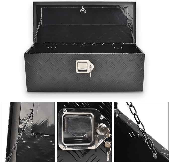 30 Inch Black Aluminum Tool Box 5 Bar Tread ToolBox for Truck Bed Car Outdoor Trailer Pickup Underbody RV ATV Storage Underbed Tools Organizer with Lock and Keys (30"X13"X10")