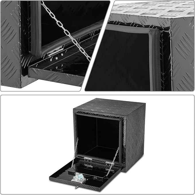 DNA MOTORING Lockable Tool Box for Truck Bed, Aluminum Storage Organizer w/Lock & Keys, 18" L X 18" D X 17.7" H Silver, TBOX-T5-013-BK