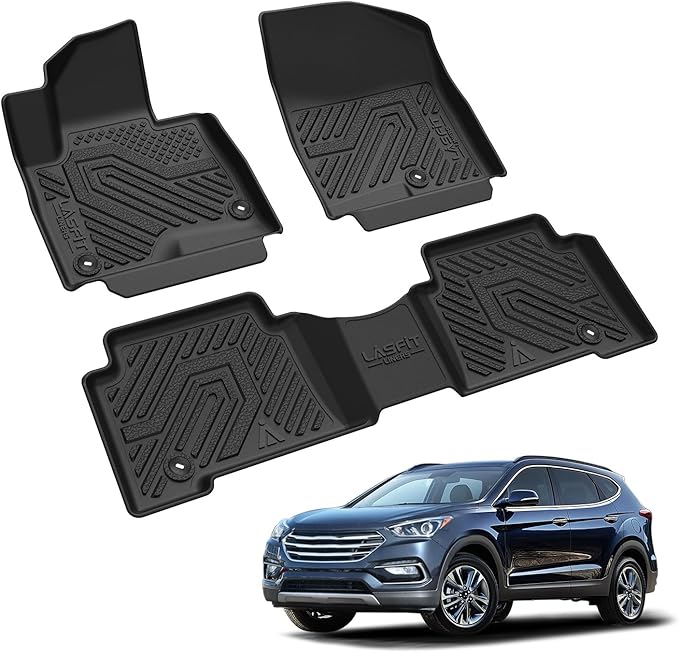 LASFIT Floor Mats for Hyundai Santa Fe Sport 2018 2017 2016 2015 2014 2013, All Weather TPE Custom Fit Floor Liners 1st & 2nd Row Car Mats Accessoires, Black