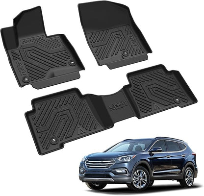 LASFIT Floor Mats for Hyundai Santa Fe Sport 2018 2017 2016 2015 2014 2013, All Weather TPE Custom Fit Floor Liners 1st & 2nd Row Car Mats Accessoires, Black