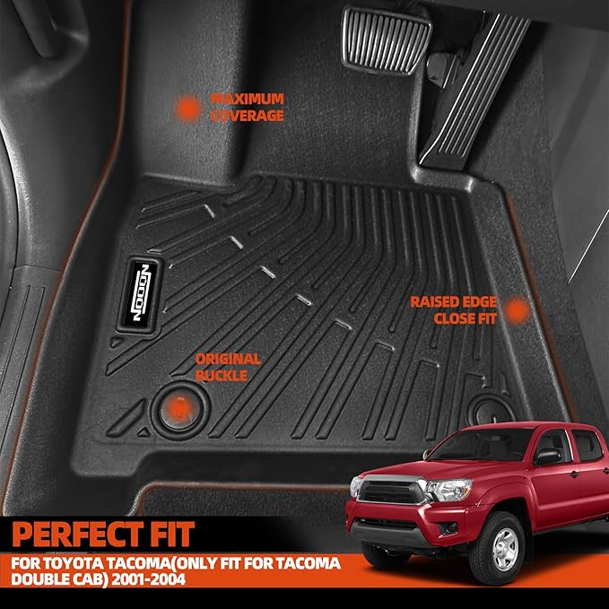 Custom Fit Floor Mats for 2001-2004 Toyota Tacoma(Only Fit for Tacoma Double Cab), All Weather TPE Floor Liners, Odorless Full Set Interior Accessories