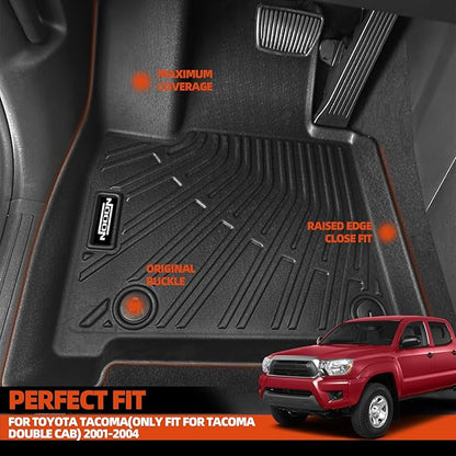 Custom Fit Floor Mats for 2001-2004 Toyota Tacoma(Only Fit for Tacoma Double Cab), All Weather TPE Floor Liners, Odorless Full Set Interior Accessories