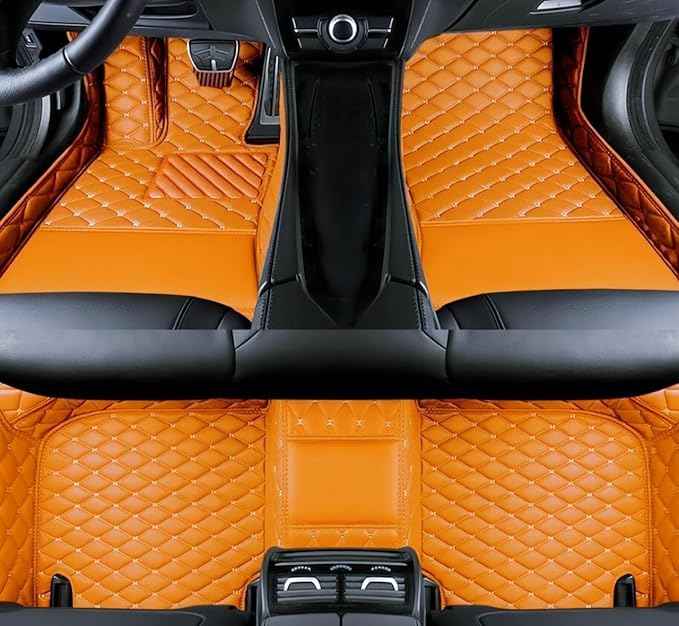 Yaruicar Custom Car Floor Mats for 2002-2026 Cadillac ATS CTS CT6 DTS Escalade Lyriq GT4 Optiq SRX SLS XT4 XT5 XT6 XTS Car Full Coverage Non-Slip Floor Liners (Orange)