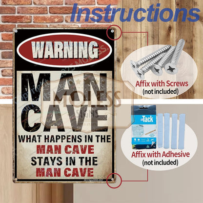 'What Happens Here, Stays Here!' Funny Man Cave Decor for Men | 12x8″ Durable Vintage Metal Man Cave Signs Wall Decorations for Basement/Garage/Mancave, 2357