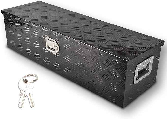 39 Inch Black Aluminum Tool Box 5 Bar Tread ToolBox for Truck Bed Car Outdoor Trailer Pickup Underbody RV ATV Storage Underbed Tools Organizer with Lock and Keys (39"X13"X10")