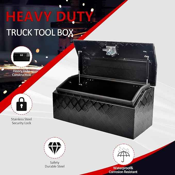30 Inch Aluminum Trailer Tongue Tool Box 5 Bar Tread Wide Utility ToolBox for Pick Up Truck RV Storage Organizer Tool Box with Lock and Keys - 30"X13.2"X13.5" Black