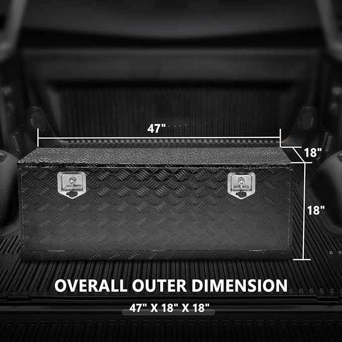 DNA MOTORING Truck Tool Box Lockable Storage Box, Truck Bed Tool Box Truck Bed Organizer Aluminum Truck Tool Boxes for Bed of Truck, w/Lock & Keys, 47"x18"x18", Black, TBOX-T5-015-BK