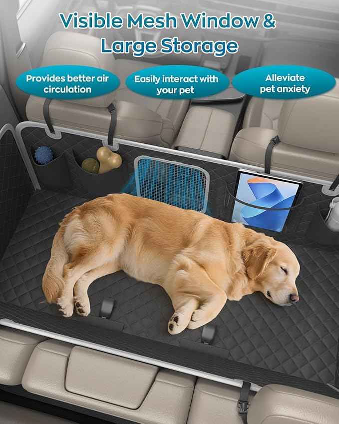 Dog Car Seat Cover for Back Seat, Hard Bottom Dog Hammock for Car, Waterproof Back Seat Extender for Large Dogs, Pet Seat Protector, Universal for Cars, SUVs, 400lb