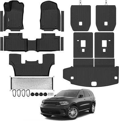 Tongama-Floor Mats for 2016-2026 Dodge Durango 6 Seat with Bucket Seats, All Weather TPE Trunk Mat & 2nd/3rd Row Backrest Mats & Cargo Net & Door Sill Guards for Durango Floor Liner Accessories