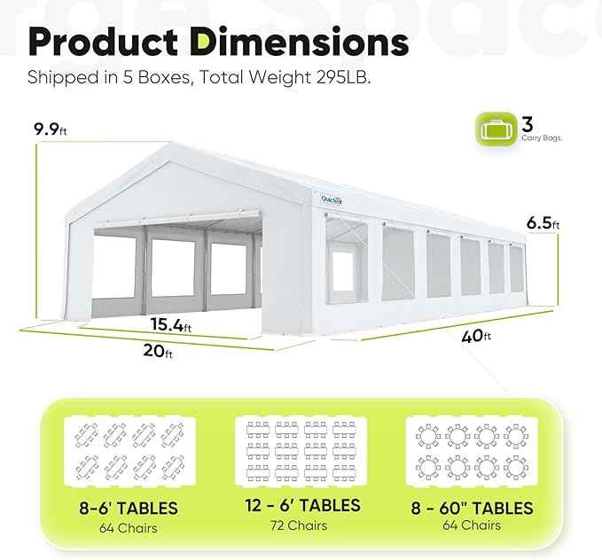 Quictent 20x40 Party Tent Heavy Duty Outdoor Canopy Tent Carport Event Shelter Wedding Tents for Parties with Storage Bags(Mesh)