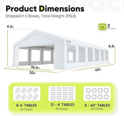 Quictent 20x40 Party Tent Heavy Duty Outdoor Canopy Tent Carport Event Shelter Wedding Tents for Parties with Storage Bags(Mesh)