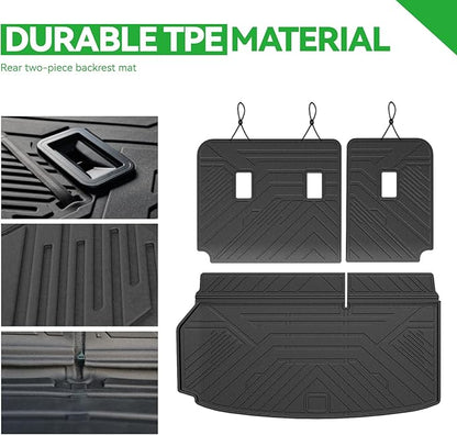 Cargo Mat for 2024 2025 2026 Chevy Traverse & 2025 2026 Buick Enclave 7/8 Seats, All Weather TPE Cargo Liner with Back Seat Cover 3rd Row Accessories, Rear Trunk Mat with Backrest Mat