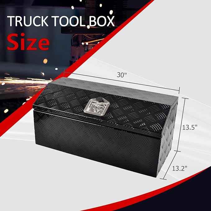 30 Inch Aluminum Trailer Tongue Tool Box 5 Bar Tread Wide Utility ToolBox for Pick Up Truck RV Storage Organizer Tool Box with Lock and Keys - 30"X13.2"X13.5" Black