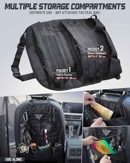 WYNEX Car Seat Back Organizer Set, Universal Vehicle Accessories Molle Panel Detachable 4 Tactical Pouches - Medical, Phone, Admin Storage Bag for Road Trips, Fits Most Cars, SUVs, Trucks