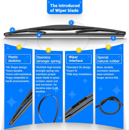 Windshield Wiper Blade Set Replacement for 2016-2022 Honda Pilot and Rear Windshield Wiper Blade-26"/24"/14" (Set of 3) U/J HOOK
