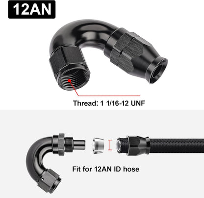 EVIL ENERGY 12AN 150 Degree PTFE One Piece Full Flow End Hose Fitting Aluminum Black