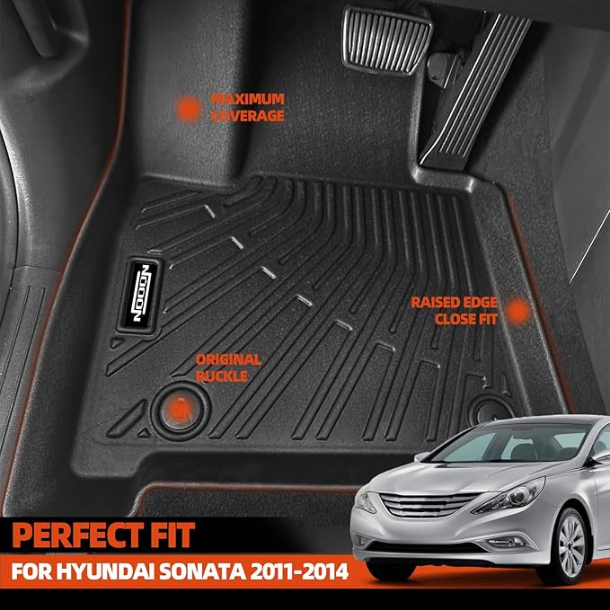 Custom Fit Floor Mats for 2011-2014 Hyundai Sonata, All Weather TPE Floor Liners with Trunk Mat, Odorless Full Set Interior Accessories