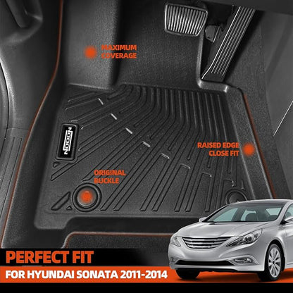 Custom Fit Floor Mats for 2011-2014 Hyundai Sonata, All Weather TPE Floor Liners with Trunk Mat, Odorless Full Set Interior Accessories