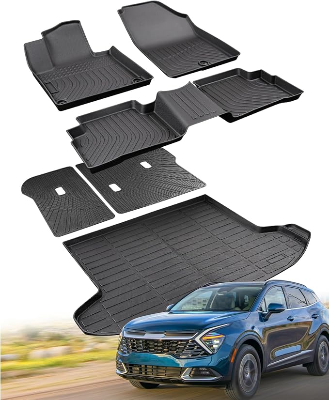 for Kia Sportage Floor Mats & Cargo Liner with Back Seat Cover Protector 2023 2024 2025 2026 (Not Hybrid) All Weather Waterproof TPE Rubber Floor Mats