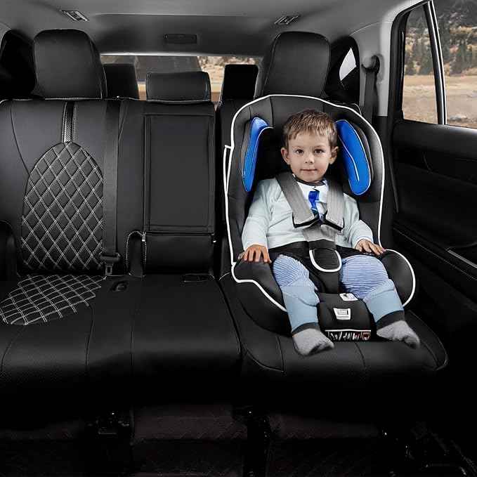 8 Seat Covers for 2026 2025 2024 Grand Highlander Accessories, Car Seat Covers for Toyota Grand Highlander, Side Airbag Compatibility, Full Set All-Wrapped Premium Leather Diamond Pattern