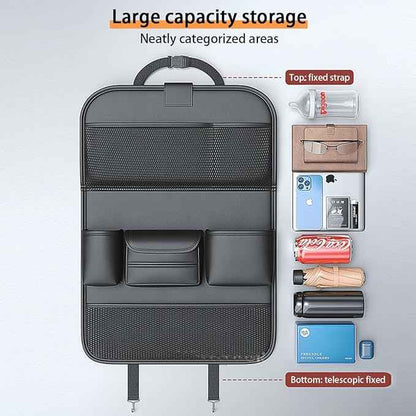 Popular Items Rear Seat Organizer, Premium Waterproof PU Leather Car Seat Back Pocket with Stain Proof iPad Storage, Black