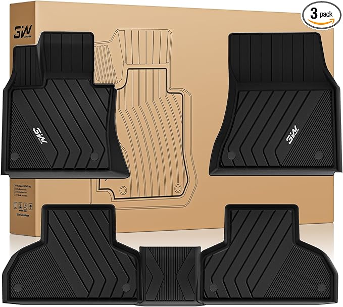 3W Floor Mats Custom Fit for BMW X5 (F15) 2014-2018 / BMW X6 (F16) 2015-2019, All Weather TPE Floor Liner 1st & 2nd Row Accessories Car Mats