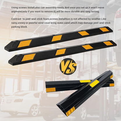 2 Pack Heavy Duty Rubber Parking Curb (72.8" Extra Wide) - 55000 Lb Capacity with 8 Reflective Strips, UV/Oil Resistant for Driveways & Commercial Lots