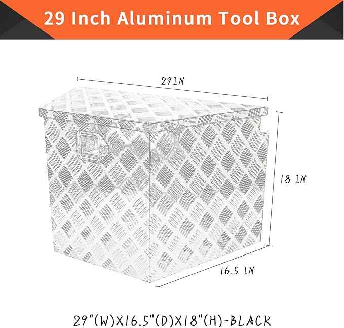 29 Inch Aluminum Trailer Tongue Tool Box 5 Bar Tread Wide Utility ToolBox for Pick Up Truck RV Storage Organizer Tool Box with Lock and Keys - 29"X16.5"X18" Black