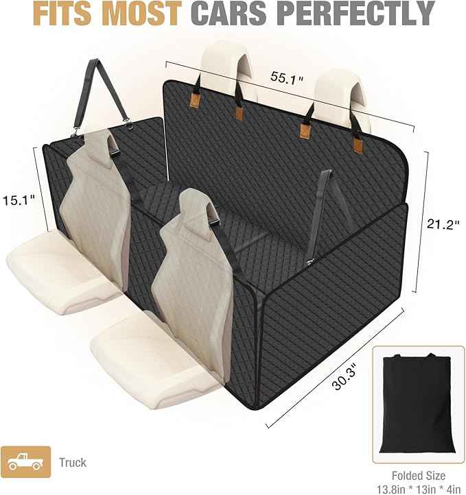 Lekereise Dog Car Seat Cover for Back Seat,Large Hard Bottom Dog Hammock for Car,Camping Air Mattress, Hammock Travel Bed for Truck Car SUV (Black)