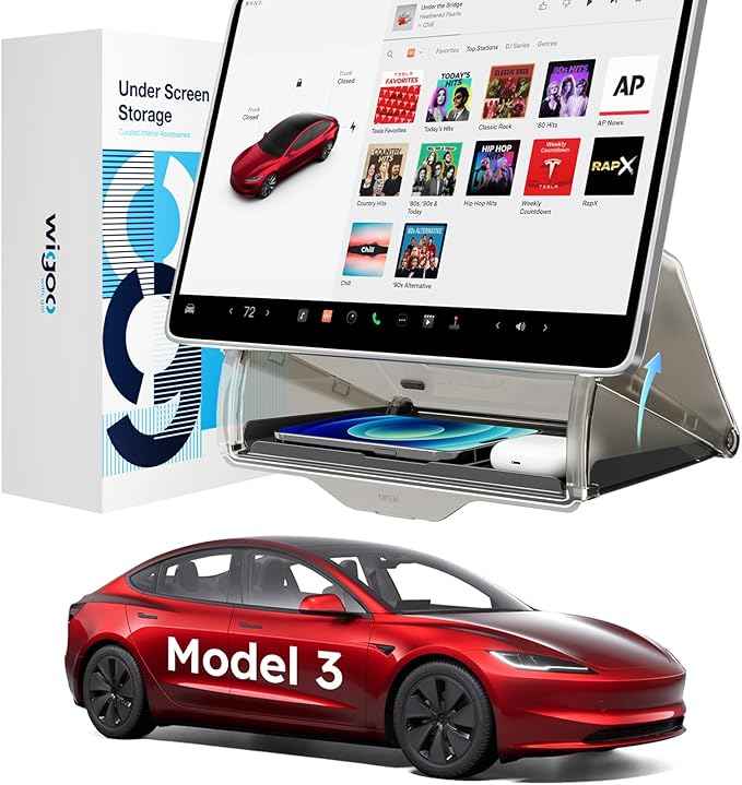 Wigoo Under Screen Organizer for Model 3 2016~2026, Including Model 3 Highland 2024~2026 (Standard, Premium & Performance), Concealed Center Console Organizer Tray, Quick & Stable Installation