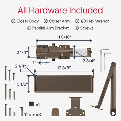 Lawrence Extra Heavy Duty Door Closer Commercial Grade 1 - Adjustable 6-Speed Delayed-Action Door Control with 3 Pistons – Flexible Installation with Included Hardware - Embassy Series LH8016