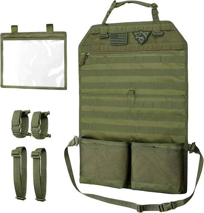 WYNEX Car Seat Organizer, Molle Backseat Cover Organizer Protector with Sling Rack, Visual Pocket and Patch, Universal Vehicle Fits for F150, Jeeps, Pickups & Trucks for Road Trips