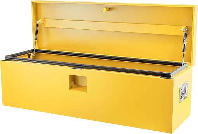 PeakPursuit Yellow Heavy Duty Steel Truck Bed Tool Box – 15x15x36 in Waterproof Storage Chest, Grooved Lid, Secure T-Handle Lock, Pickup, Trailer, Outdoor
