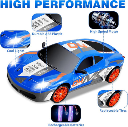 RC Drift Car 2.4GHz 1:24 Scale 4WD Remote Control Car 15KM/H High Speed Drifting RC Cars with Cool Lights, Two Batteries and Extra Tires Toys for Kids Boys Girls Adults, Blue - AutoBay
