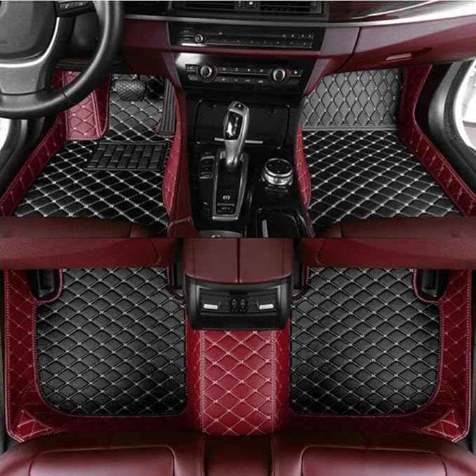 MAEVEN Customized Leather car Floor mats Suitable for 99% of car Models All-Weather Protection Waterproof Anti Slip Men's Women's car Liners (Wine Red+Black)