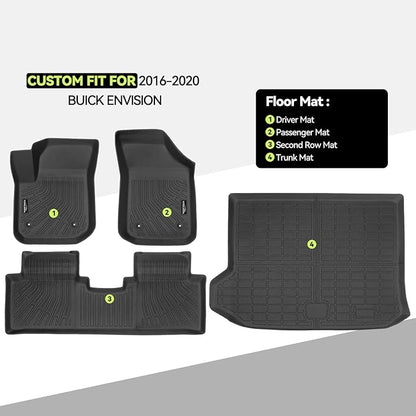 Tongama-Floor Mats for 2016-2020 Buick Envision, All Weather TPE Floor Liners & Trunk Mat for Buick Envision Waterproof Interior Accessories
