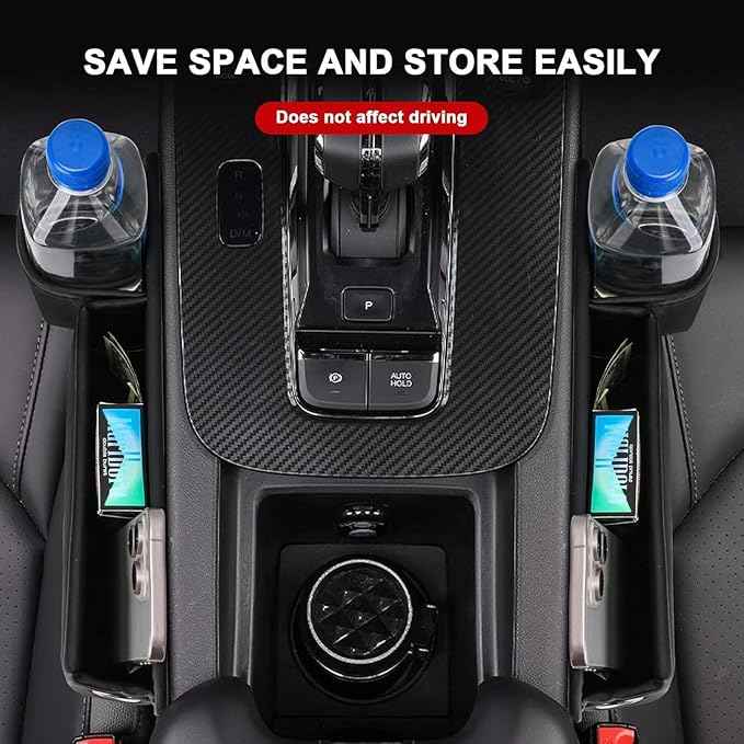 Car Seat Gap Filler Organizer for Tesla Model Y 2020-2025, Leather Seat Gap Storage Box with Cup Holder Phone Keys Glasses Cards Drinks Small Items Interior Accessories,Black