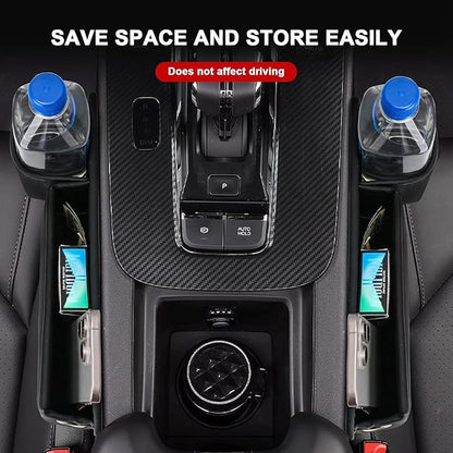 2 Pack Car Seat Gap Filler Organizer for Tesla Model S 2016-2025, Leather Storage Box for Front Seat with Cup Holder Phone, Keys, Sunglasses, Cards Car Accessories, Brown