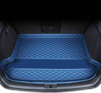 Car Trunk Mats Cargo Liners for 2026 Tesla Model Y Juniper 5-Seat, Custom Leather Rear Boot Floor Carpet, Storage Luggage Protection Pad Accessories with Raised Edges, E/Blue