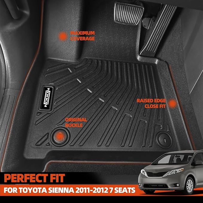 Custom Fit Floor Mats for Toyota Sienna 2011-2012 7 Seats, All Weather TPE Floor Liners with Trunk Mat & Backrest Protectors, Odorless Full Set Interior Accessories
