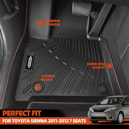 Custom Fit Floor Mats for Toyota Sienna 2011-2012 7 Seats, All Weather TPE Floor Liners with Trunk Mat & Backrest Protectors, Odorless Full Set Interior Accessories