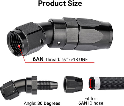 EVIL ENERGY 6AN 30 Degree One Piece Full Flow Hose End Fitting Swivel For CPE Braided Hose