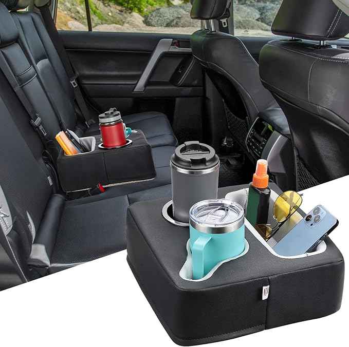 KEMIMOTO Back Seat Cup Holder for Car, Couch Cup Holder, Car Truck Boat Organizer, Couch Sofa Bed Expander Tray Holds Drinks, Snacks, Remote, Cell Mobile Phone (Black)