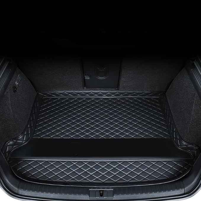Car Trunk Mats Cargo Liners for 2026 Tesla Model Y Juniper 5-Seat, Custom Leather Rear Boot Floor Carpet, Storage Luggage Protection Pad Accessories with Raised Edges,A/Black
